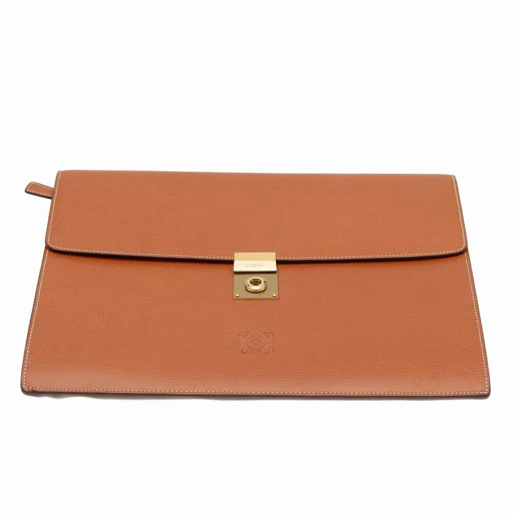 LOEWE Anagram Embossing Leather Clutch Bag Brown 13-15” Laptop Case Sleeve
